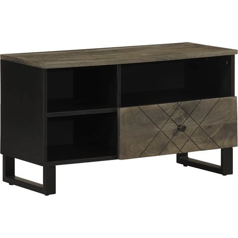 Mobile porta TV nero con spazio di archiviazione design moderno 80 x 33 x 46 cm in legno di mango nero 020057730