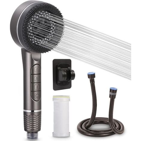 GDHZS-  Pommeau de douche anticalcaire, 4 jets, pommeau de douche économique avec 1 filtre remplaçable, flexible de 1,5 m, pommeau de douche, pommeau de douche anticalcaire (1/5)