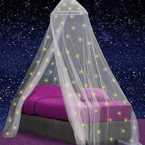 Lit à baldaquin pour Filles avec stickers étoiles phosphorescents pré-collés - Décor de chambre Princesse avec moustiquaire (1/5)