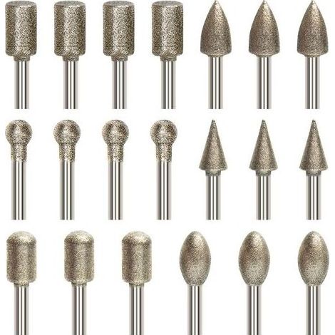 20 Pcs Ensemble de Fraises Rotatives Diamant, Jeu de Mèches de Gravure avec Tige de 3 mm (1/8"), Mèche Revêtu de Diamant pour Outil Rotatif Meulage, Polissage, Gravure de Bricolage,perçage (1/5)