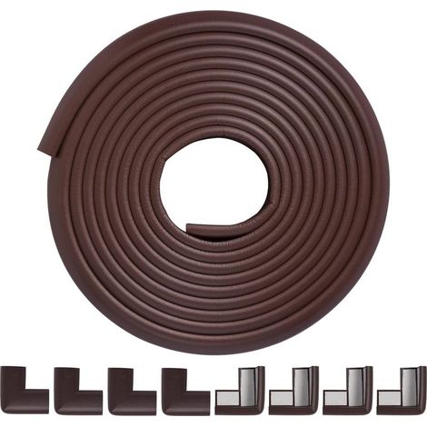 Protection d'angle pour meubles et cheminées (grande bordure de 5 m, 8 coins), robuste, mousse de caoutchouc NBR souple, protection de sécurité pour meubles et cheminées, adhésif , marron café (1/4)