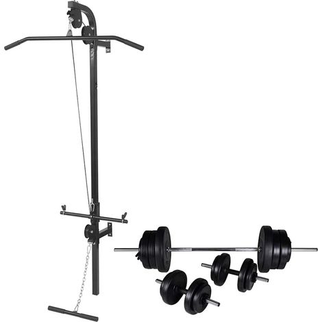 vidaXL Máquina musculación Power Tower con pesas y mancuernas 60,5 kg (1/4)