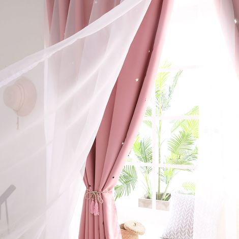 Rideaux en voile de tulle ajouré style étoile, panneaux transparents, décoration chambre/salon, rose (1/5)