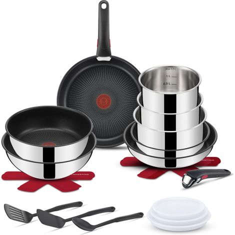 Lagostina Ingenio Inox, Set 20 Pezzi, Padelle, Wok e Tegame con Rivestimento antiaderente, Casseruole in Acciaio Inox, con Manico Rimovibile, per Tutte le Fonti di Calore, Inclusa Induzione (1/4)