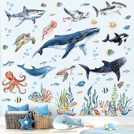 Stickers Muraux Sous la Mer Autocollant Mural Poissons Océan (1/5)