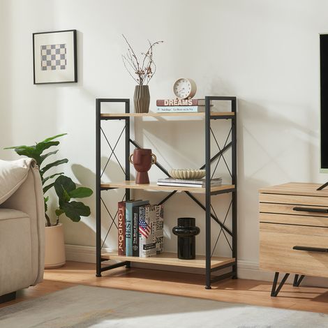 Libreria Skørping a 3 Ripiani Scaffale da Terra 90 x 65 x 30 cm - Nero / Effetto Rovere [en.casa]