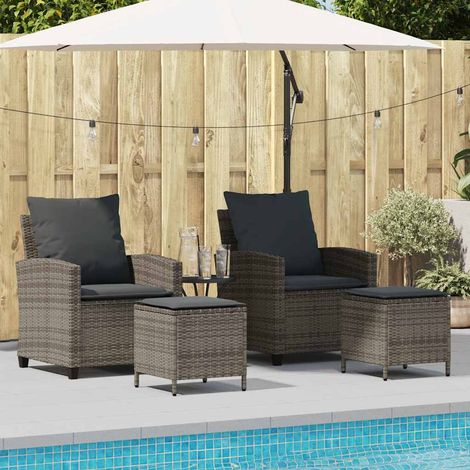 Ensemble de mobilier de jardin 4 pièces avec fauteuils et repose-pieds en résine tressée gris, coussins amovibles et structure robuste (1/5)