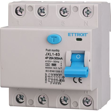 Disjoncteur différentiel pur ETTROIT 4P 25A 300mA 380V 6KA Courbe F - JX3425613