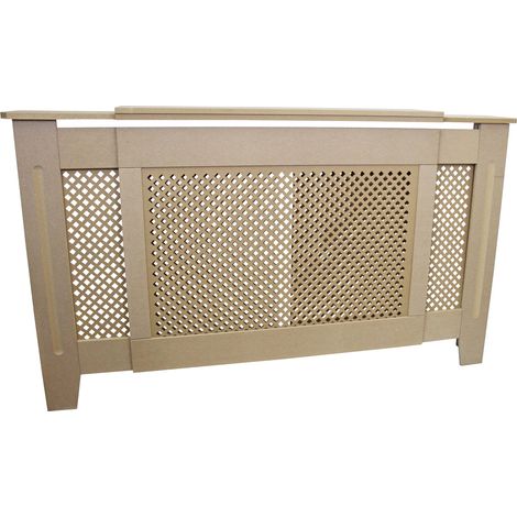 Monster Shop – Cache radiateur ajustable et extensible en MDF naturel – Largeur 140 à 192 cm – Hauteur 82 cm – Profondeur 20,5 cm – Motif grillagé décoratif