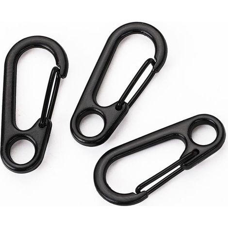 15pcs Crochet Mousqueton pour Escalade Excursion, Mousquetons Aluminium Solide Multifonction D-Anneau avec Bouchon Crochet pour Camping Voyager Randonnée Porte-clés en Plein Air(noir)Longueur 33mm di (1/4)