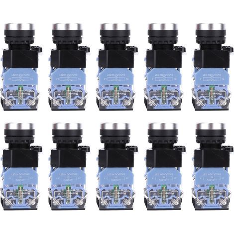 10 Stück BEM38-11DS selbstverriegelnder Flachkopf-Drucktaster AC/DC24V 1 Ein/Aus-Schalter (blaue Leuchte) (1/5)