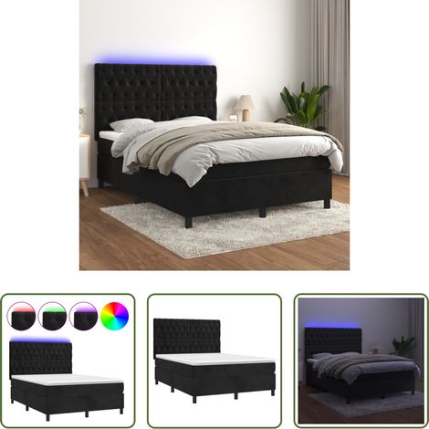 vidaXL LED-Streifen - Boxspringbett mit Matratze & LED Schwarz 140x200 cm Samt (1/5)