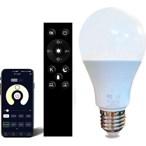 12-W-E27-Smart-LED-Lampe mit Fernbedienung, Farb- und Helligkeitsdimmer (1/5)