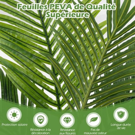 Lot de 2 palmiers areca artificiels verts 140 cm en pot cimenté avec feuillage PEVA réaliste pour salon, bureau et terrasse (1/5)