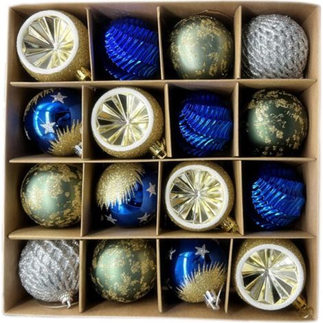 Boule De Décoration De Noël - En Plastique Résistant - Or Et Bleu - Pour Arbre De Noël Guirlande Et Couronne - 16 Pièces (1/2)