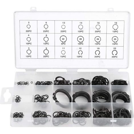 300Pcs E-Clip Snap Ring Shop Assortiment Noir Circlip Kit externe anneau de retenue Assortiment 2mm à 32mm