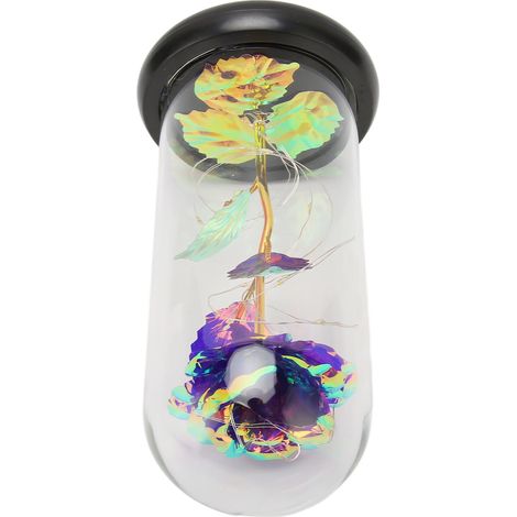 Lampe en forme de dôme de verre en forme de rose, lumière LED imitation rose, violette (1/5)