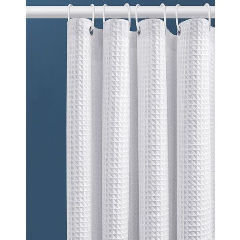 White embossed shower curtain, 80 x 180 cm, for bathroom and toilet, in anti-mold polyester, cube pattern. (1/4)