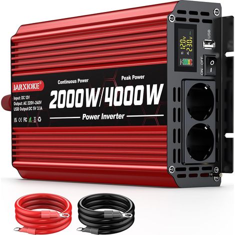 Convertisseur Inverseur 2000W 12V à 220V Modifié Sinus Onduleur Inverter, Écran LCD, Protection Surchauffe, Court-Circuit - pour Camping, Voiture, Caravane, Usage Autonome (1/5)