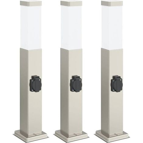 Poteaux d'éclairage avec douilles, lot de 3, 50 cm, acier inoxydable, indice de protection IP44. (1/5)