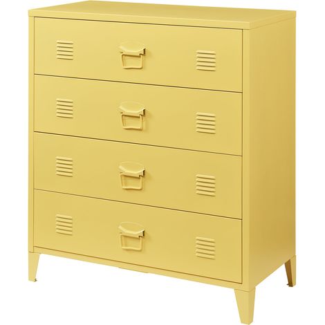 Práctica cómoda metálica para entrada salón o dormitorio con 4 cajones acero 92 x 80 x 40 cm amarillo 030009307