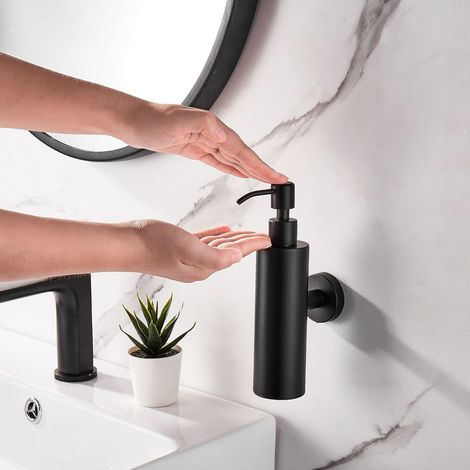 Dispenser di sapone nero opaco, dispenser di sapone per doccia ricaricabile da parete, dispenser di sapone per le mani in acciaio inossidabile trasparente con pompa per lavello da cucina e bagno (roto (1/4)