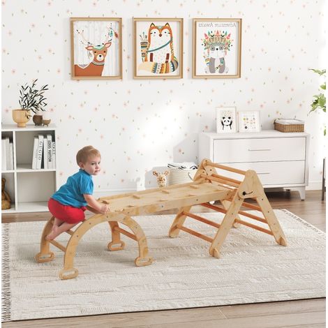 Juego de escalada 7 en 1 para niños, madera natural, plegable, 188 x 70 x 59 cm, DESVIAE (1/5)