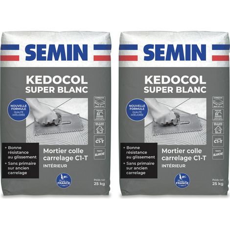 Mortier Colle pour Carrelage Kedocol Super Blanc Semin, Poudre, Intérieur, sac de 25 kg, Lot de 2 (1/5)
