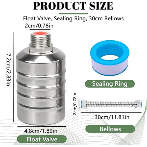 Automatic Float Valve, Stainless Steel Float Valve, Pool Valve with Threaded Hose for Water Tanks, Pools, Water Towers (1/3)