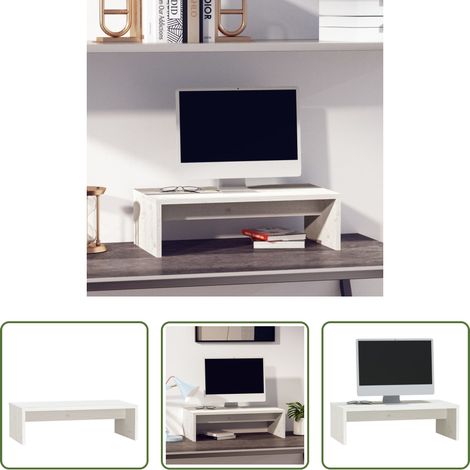 vidaXL Bureau - Support de moniteur Blanc 50x27x15 cm Bois de pin solide (1/5)