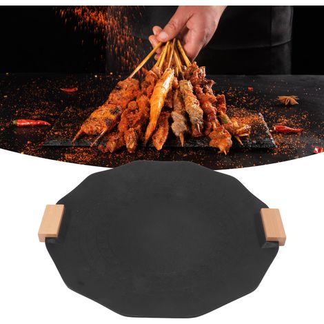 Tragbare, antihaftbeschichtete und rauchfreie Grillpfanne für Grillabende, für den Hausgebrauch, schwarzer geometrischer Rand, 35 cm (1/5)