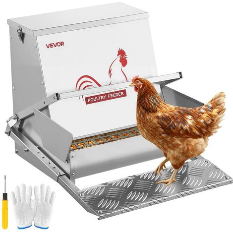 Anti-Gaspillage et Protection Mangeoire à Pédale 18,14 kg Distributeur en Acier Galvanisé pour Poules et Volailles (1/5)