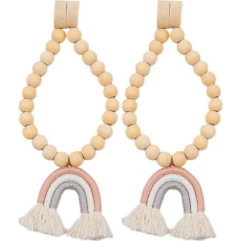 2 embrasses de rideaux en perles, guirlandes de perles arc-en-ciel, pompons en bois, cordon de perles, supports de rideaux de style ferme pour drapés D (1/5)