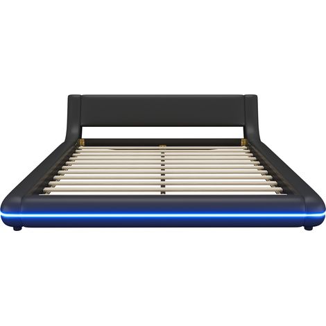 Plattformbett 160 x 200 cm aus schwarzem PU mit stimmungsvoller LED-Beleuchtung (1/5)