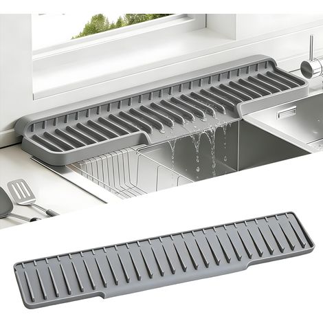 Tapis Evier Cuisine Silicone, Tapis de Robinet, Gris 60x12cm (1/5)