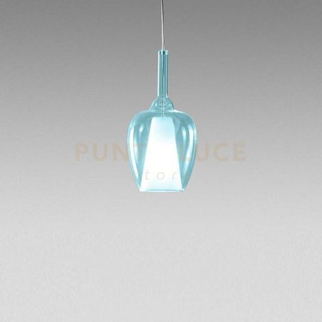 OFELIA S/10 MINI - VETRO BLU-TRASPARENTE E PORTALAMPADA BIANCO ATTACCO G9 CAVO TRASPARENTE SENZA BASE DI ATTACCO D.14CM