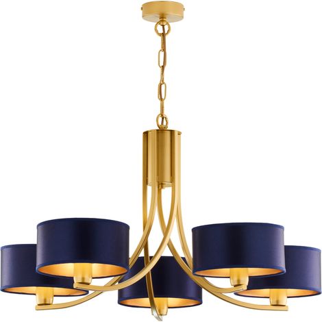 Lustre doré à chaîne abat-jour bleu 5xE27 Jupiter Arthur (1/5)