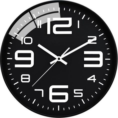 Longziming – Moderne und geräuschlose Wanduhr – 30 cm – Schwarz mit Glasabdeckung – Geräuschloses Quarzwerk – Für Schlafzimmer, Wohnzimmer oder Büro (1/5)