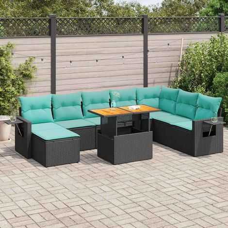 vidaXL Set Divani da Giardino 9 pz con Cuscini Nero in Polyrattan (1/5)