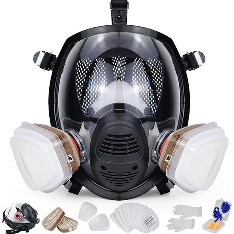 Masque à Gaz Masque Anti Poussiere Masque de Protection Masque Respiratoire Intégral Réutilisable avec Filtres Masque Peinture pour Peinture, Travaux, Bricolage, Ponçage (1/5)
