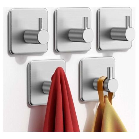 5-Piece Adhesive Hook Set, Towel Rack, Stainless Steel Bathroom Wall Hook, Waterproof Adhesive Towel Hook for Kitchen, Living Room and Office