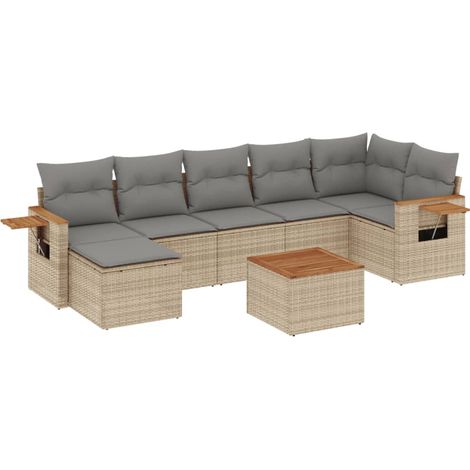vidaXL Set Divano da Giardino 8 pz con Cuscini Beige in Polyrattan (1/5)