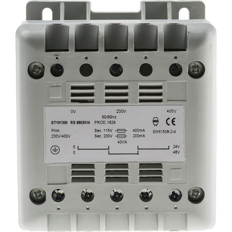 Transformateur pour panneau de commande, Vin 400V c.a., Vout 115V c.a., 40VA ( Prix pour 1 ) (1/3)