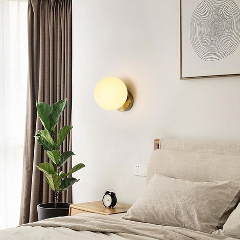 Applique Murale Moderne, Applique Murale E27 Boule, Lampe Murale Interieur de Mur Abat-jour en Verre 15CM pour Chambre, Salon, Couloir, Sans Ampoule, (1/4)