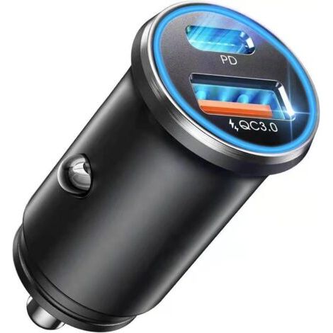 Chargeur de voiture USB C, PD 30 W et QC 20 W, charge rapide 3.0, mini chargeur de voiture USB C, chargeur de voiture 12 V pour iPhone 16 Pro Max 15 14 13 Galaxy S24 23 iPad tablette Airpods (1/4)