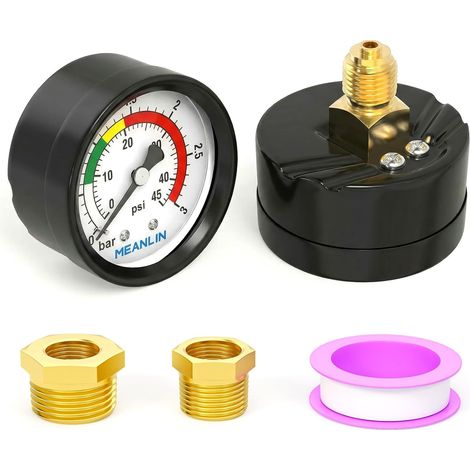03Bar/040Psi Manomètre pour piscine,1/4"BSP 2" FACE DIAL pour piscines, spas, bassins à poissons,avec douille hexagonale 1/2" BSP et 3/8" BSP,Montage arrière (1/5)