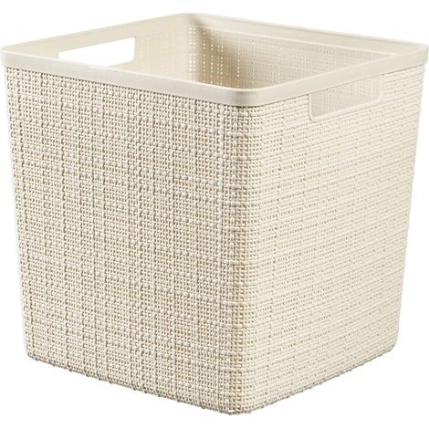 Curver Juliet- Cesta Rectangular Cubo 17L, Almacenaje, Ordenación 100% plástico Reciclado, Acabado Yute, 28x28xH27 cm, Blanco