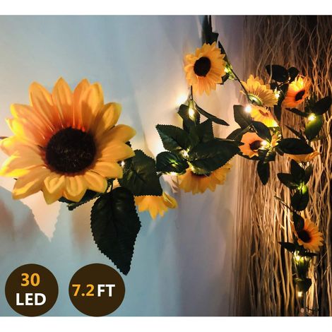 Guirlande lumineuse de tournesols artificiels à 30 LED (3 m), alimentée par piles, idéale pour la décoration intérieure (chambre, mariage, anniversaire, fêtes, jardin). (1/5)