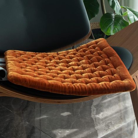 Coussin de siège en velours carré de luxe – Fin, doux et confortable, coussin de siège d'intérieur touffeté, style Tatami (orange, 43 cm × 43 cm) (1/4)