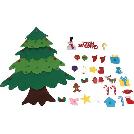 Sapin de Noël en feutrine à faire soi-même, doux et moelleux, avec décorations et guirlande lumineuse. (1/5)